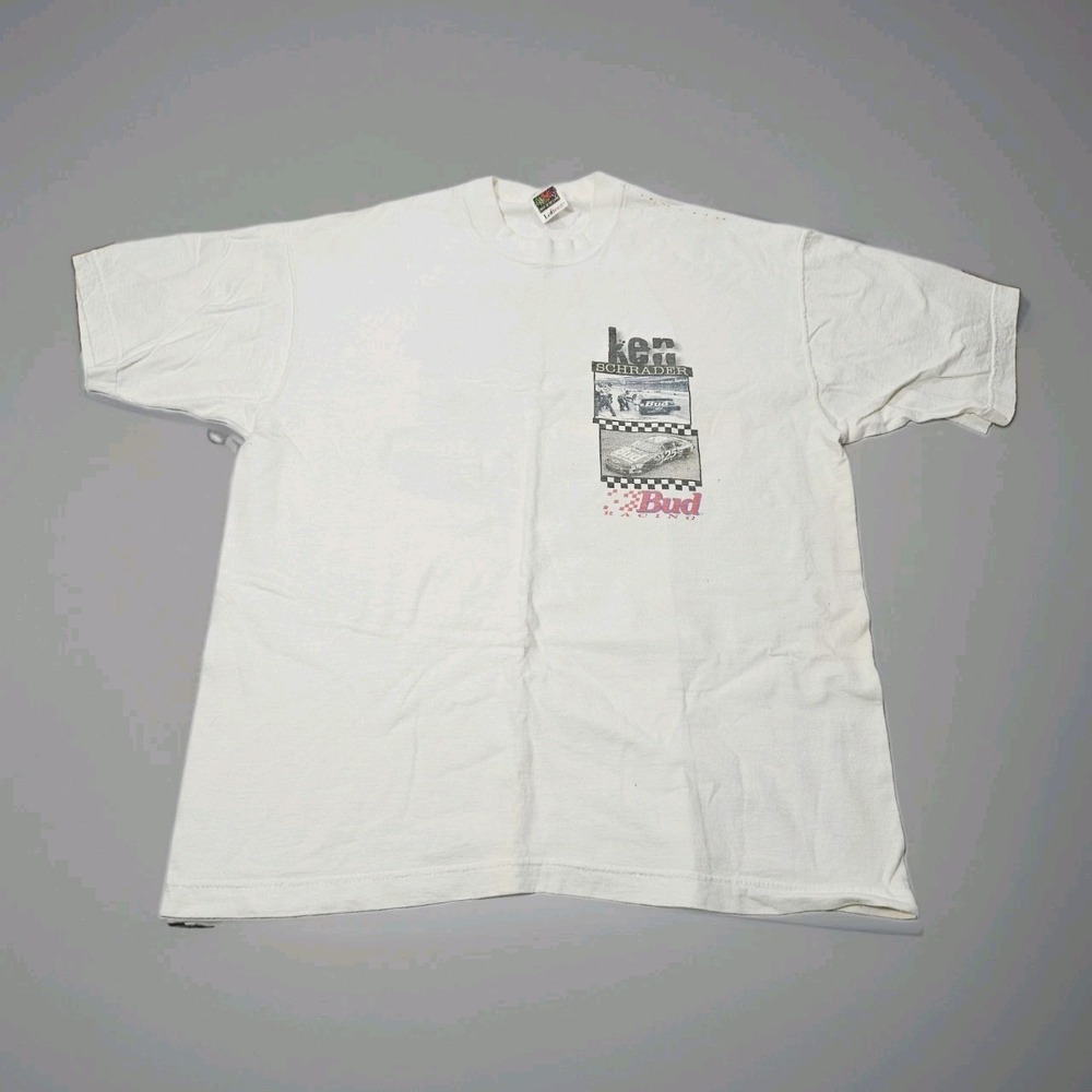 Vintage Ken Schrader Bud Racing Shirt Mens XL White NASCAR Made USA 90s